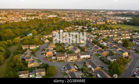 Aerial view of Colchester Riverside suburban residential area, Colchester, Essex, England, UK Stock Photo