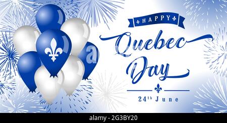 Happy Quebec Day creative greetings. Isolated abstract graphic design template. Quebec's National Holiday congrats concept. St. Jean-Baptiste Day. 3D Stock Vector