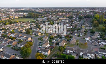 Aerial view of Colchester Riverside suburban residential area, Colchester, Essex, England, UK Stock Photo