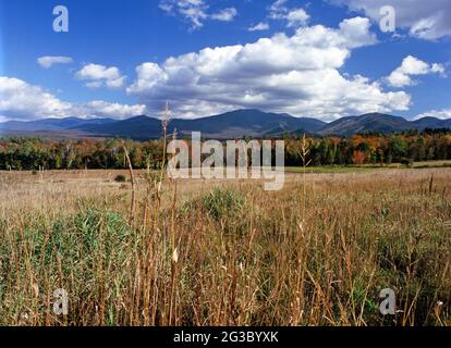 Franconia Mountain range from Sugar Hill field in New Hampshire Stock Photo