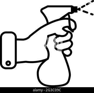 Hand use spray, covid 19 prevention items. Line, outline symbols. Vector illustration Stock Vector