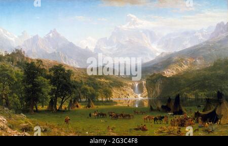The Rocky Mountains, Lander's Peak by Albert Bierstadt (1830-1902), oil on canvas, 1863 Stock Photo