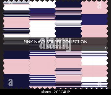 Striped seamless pattern collection includes 8 designs for fashion textiles, graphics Stock Vector