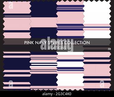 Striped seamless pattern collection includes 8 designs for fashion textiles, graphics Stock Vector