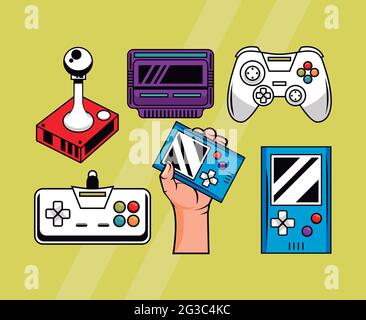 six video game icons Stock Vector