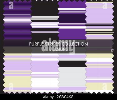 Striped seamless pattern collection includes 8 designs for fashion textiles, graphics Stock Vector