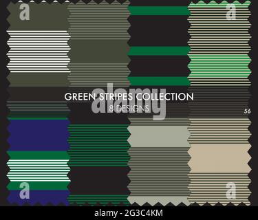 Striped seamless pattern collection includes 8 designs for fashion textiles, graphics Stock Vector