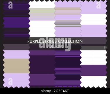 Striped seamless pattern collection includes 8 designs for fashion textiles, graphics Stock Vector