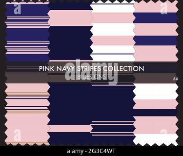 Striped seamless pattern collection includes 8 designs for fashion textiles, graphics Stock Vector