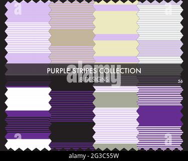 Striped seamless pattern collection includes 8 designs for fashion textiles, graphics Stock Vector