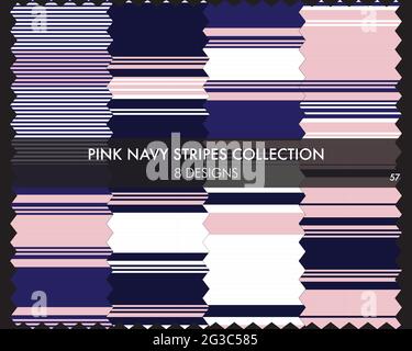 Striped seamless pattern collection includes 8 designs for fashion textiles, graphics Stock Vector
