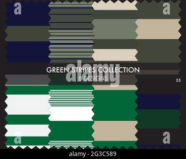 Striped seamless pattern collection includes 8 designs for fashion textiles, graphics Stock Vector