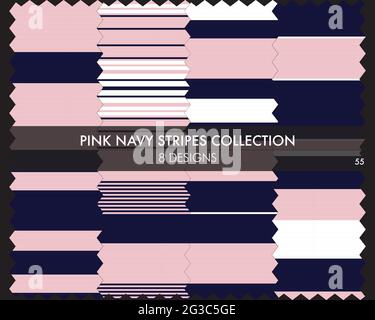 Striped seamless pattern collection includes 8 designs for fashion textiles, graphics Stock Vector