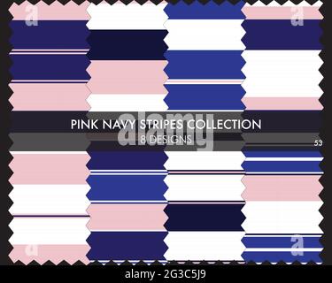 Striped seamless pattern collection includes 8 designs for fashion textiles, graphics Stock Vector
