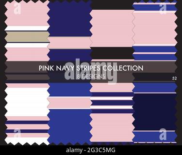 Striped seamless pattern collection includes 8 designs for fashion textiles, graphics Stock Vector