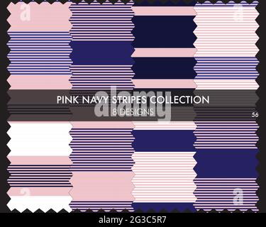 Striped seamless pattern collection includes 8 designs for fashion textiles, graphics Stock Vector