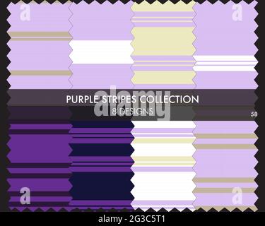 Striped seamless pattern collection includes 8 designs for fashion textiles, graphics Stock Vector