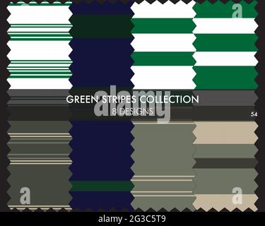 Striped seamless pattern collection includes 8 designs for fashion textiles, graphics Stock Vector