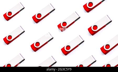 Usb flash drives, creative usb flash drives pattern background, top view. Stock Photo
