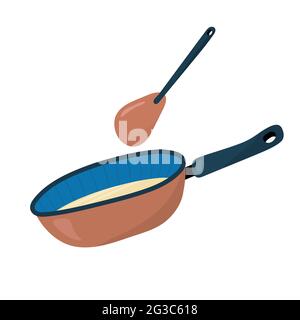 frying pan. Wok. Cooking spatula. Vector illustration Stock Vector