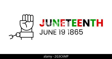 Juneteenth Freedom Day. June 19, 1865. Clenched fist in air with broken chains. Vector illustration isolated Stock Vector