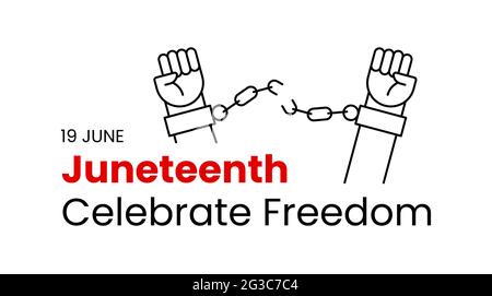 Juneteenth Celebrate Freedom Day. Two hands with clenched fists breaking chains. 19 June vector illustration isolated Stock Vector