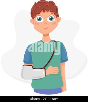 A man with a broken arm. Hand in a cast. Stock Vector