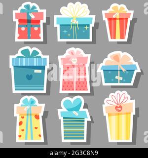 Large set with stickers of gifts. Vector illustration. Stock Vector