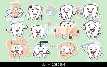 Big set with funny teeth in a cartoon style. Vector illustration. Stock Vector