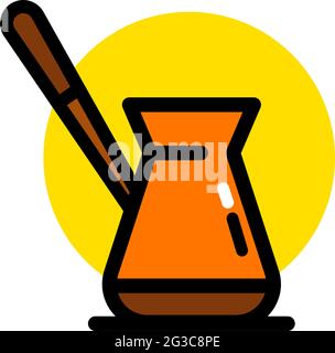 Turkish coffee pot, thin color icon isolated on white. Stock Vector
