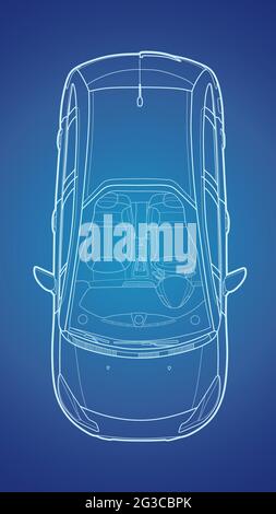 White car from top view vector illustration. Flat design auto. Illustration for transport concepts, car infographic. Isolated on white background. Stock Vector