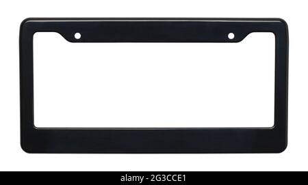 Black License Plate Frame Cut Out on White. Stock Photo