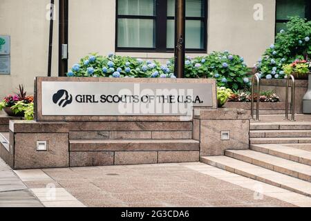 Girl Scouts of the U.S.A. headquarters sign in New York City, USA Stock Photo