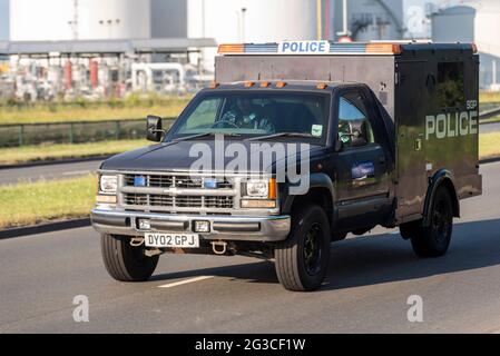 Chevrolet 3500 Jankel police vehicle security patrol for the visit to London by US president Joe Biden, outside London Heathrow Airport, UK Stock Photo