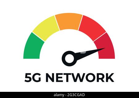 5G network internet speed with speedometer concept. Stock vector Stock Vector