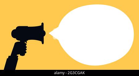 Loud megaphone message template with blank speech bubble, vector flat Stock Vector
