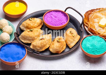 Gujiya Indian food for Holi festival Stock Photo