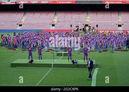 Barcelona, Spain. 15th June, 2021. June 15, 2021, Barcelona, Catalonia, Spain: Presentation at the Camp Nou stadium of the new shirt for the 2021-22 season. Photo JGS/Cordon Press Credit: CORDON PRESS/Alamy Live News Stock Photo