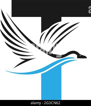 Letter T with duck icon logo design illustration vector Stock Vector