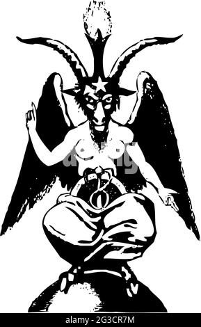 Baphomet pentagram satan occult devil  paganism illustration Stock Photo