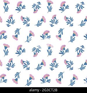 Vector floral pattern in minimalistic style with cute simple stylized abstract flowers Stock Vector