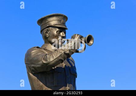 The Bugler Memorial Sculpture at the Centennial Park near the WWI Canadian National Vimy Memorial in Givenchy-en-Gohelle (Pas-de-Calais), France Stock Photo