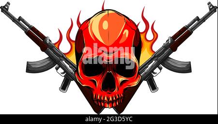 vector Skull with machine guns Kalashnikov AK-47. Stock Vector