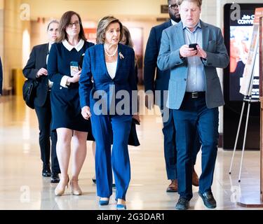 Washington, United States. 15th June, 2021. House Speaker Nancy Pelosi (D-CA) seen walking in the Capitol Visitors Center. Credit: SOPA Images Limited/Alamy Live News Stock Photo