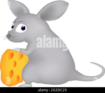 Cartoon illustration of a little mouse and cheese Stock Photo