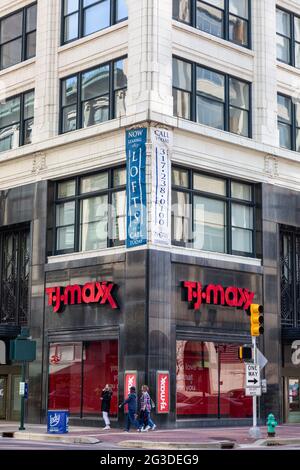 A TJ Maxx clothing store in downtown Indianapolis, Indiana, USA Stock