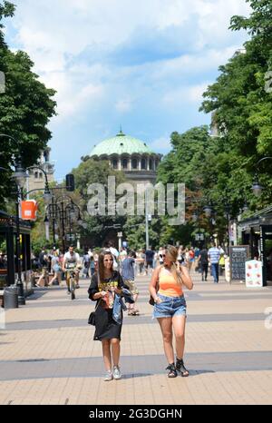 Bulgarian women in Central Sofia, Bulgaria. Stock Photo