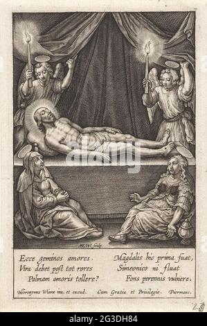 Paid Christ by two angels. In the tomb, the dead body of Christ is on ...