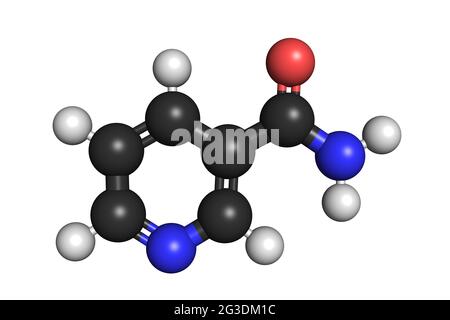 Vitamin B3 Nicotinamide PP molecule 3D render chemical structure Stock Photo