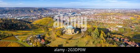 Stuttgart Grabkapelle grave chapel Württemberg Rotenberg vineyard aerial photo panoramic view autumn in Germany tourism Stock Photo